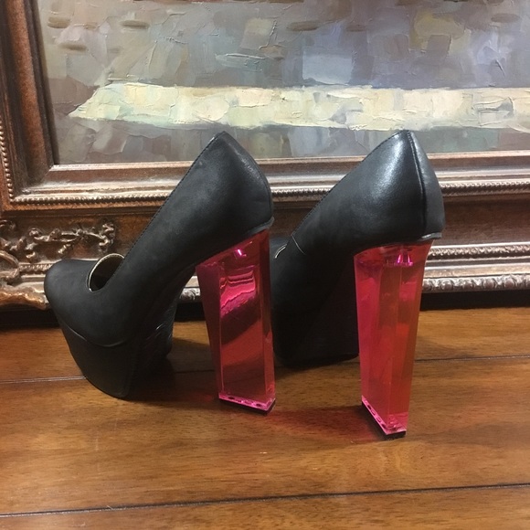 Black faux leather chunk heel sz 7 - Picture 4 of 6